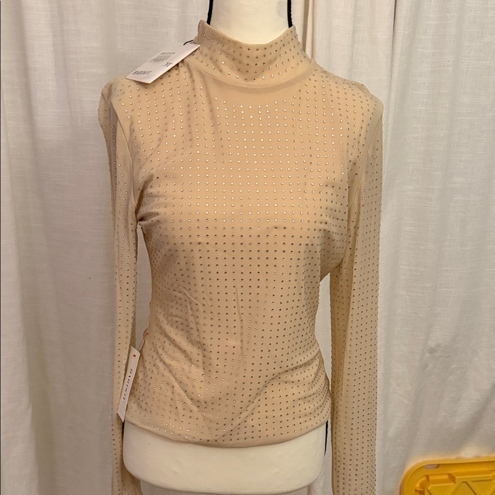 Bardot Beige Embellished Long Sleeve Blouse